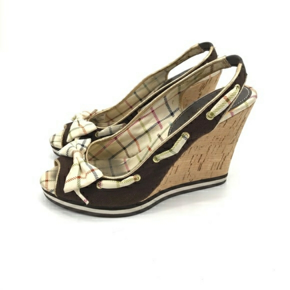 Coach Twirling Cork Slingback Peeptoe Wedge Pump 7 - Picture 9 of 11